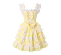 Women's Gothic Dress Halloween Medieval Sleeveless Off the Shoulder Vintage Punk High Low Knee Length A-Line Dresses Vampire Costume Lolita Steampunk Pirate Ball Gowns Dress, Yellow, XL