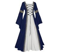 Women's Gothic Dress Halloween Off the Shoulder Long Sleeve Plus Size Fancy Renaissance Costumes Maxi A-Line Dresses Victorian Retro Cosplay Medieval Steampunk Irish Dress, Blue, S