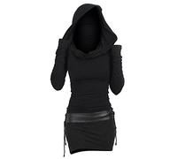 Women's Gothic Dress Oversize Lace Up Pullover Dress with Hood Sexy Pullover Dress Hoodie Colour Block Slim Casual Long Sleeve Mini Dress Tight Knitted Dress Winter Bodycon Halloween Carnival Black