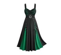 Women's Gothic Dress Steampunk Sleeveless Goth Halloween Dress Bandage A Line Swing Vintage Dresses Medieval Costume Punk V Neck Strap Long Dresses Evening Party Cocktail Costumes Green