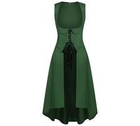 Womens Gothic Dress Underbust Fairy Pirate Peasant High Low Maxi Dresses Sleeveless Tie Front Medieval Costume Renaissance Dress Steampunk Halloween Costumes Adult Army Green XXL