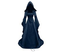 Women's Gothic Dress with Hood Medieval Corset Renaissance Dress Lady Vintage Fancy Victorian Dress Maxi Witch Dress Halloween Carnival Costume Cosplay Party Gown Dress UK Blue XL
