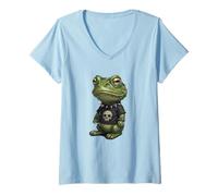Women's Gothic Frog with Skull-Shirt Pastel Goth Kawaii Skeleton V-Neck T-Shirt