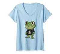 Women's Gothic Frog with Skull-Shirt Pastel Goth Kawaii Skeleton V-Neck T-Shirt
