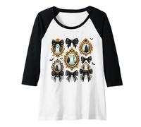 Womens Gothic Ghost Vintage Haunted Portraits Bows Bats Halloween Raglan Baseball Tee