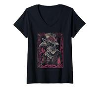 Womens Gothic Goth Plague Doctor Art Plague Vintage Bird V-Neck T-Shirt