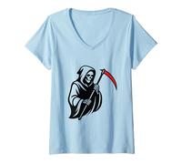 Womens Gothic Grim Reaper Skull Design V-Neck T-Shirt