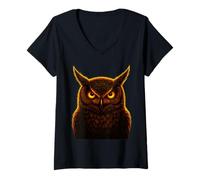 Womens Gothic Halloween Owl Supernatural Art V-Neck T-Shirt