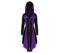 Women's Gothic Hooded Costume - Long Sleeve Halloween Costume Steampunk Coat Long Jacket Retro Contrast Colours Renaissance Victorian Court Medieval Jackets, purple, XL