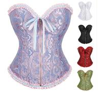 Womens Gothic Jacquard Overbust Corset Sale Clearance Ladies Bow Tie Underwear Ruffled Lingerie Push Up Corsets Slim Body Shaper Lace Up Boned Waist Cincher Tummy Control Shapewear Court Bustier Top