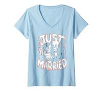 Womens Gothic Just Married Skeleton Couple V-Neck T-Shirt