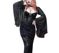 Women's Gothic Lace Bell Sleeve Crop Tops Sexy Vintage Y4K See Through Fishnet Long Flare Sleeve Short Shirt Ladies Sexy Gothic Smock Shrug Top for Halloween Cosplay Party Carnival Festival