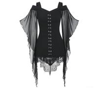 Women's Gothic Lace Butterfly Sleeve, Tops V-Neck Irregular Patchwork Blouse Plus Size Cosplay, For Spring Summer Autumn(XL Black)