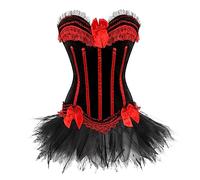 Womens Gothic Lace Corset Bustiers Dress with Skirt Ladies Sexy Lace up Boned Burlesque Corset Top Medieval Lingerie Tutu Skirt Bow Fancy Cosplay Dresses Halloween Outfit Sets Banquet Festival Dress