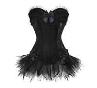 Womens Gothic Lace Corset Bustiers Dress with Skirt Ladies Sexy Lace up Boned Burlesque Corset Top Medieval Lingerie Tutu Skirt Bow Fancy Cosplay Dresses Halloween Outfit Sets Banquet Festival Dress