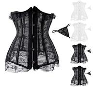 Womens Gothic Lace Corset Top UK Clearance Ladies Heavy Duty Underbust Steel Boned Underwear Hollow Out Lingerie Solid Colour Corsets with Panties Body Shaper Tummy Control Waist Cincher Plus Size