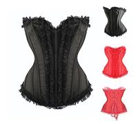Womens Gothic Lace Corsets UK Sale Clearance Bridal Lingerie Ladies Vintage Ruffle Shapewear Lace up Boned Overbust Bustier Steampunk Waist Cincher Victorian Court Corset Cosplay Costume S-3XL