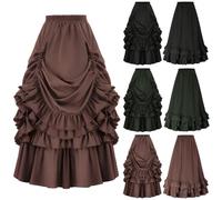 Womens Gothic Layered Skirt UK Sale Clearance Ladies Pleated Ruffled Medieval Skirts Vintage Victorian Dress Goth Punk High Waist Skirt Elastic Waist Pirate Skirt Halloween Steampunk Costumes