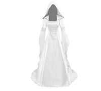 Women's Gothic Maxi Dress with Hood - Medieval Corset Renaissance Vintage Fancy Victorian Witch Dress - Halloween Carnival Costume Cosplay Party Gown - UK Size 5XL White