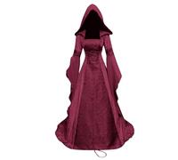 Women's Gothic Maxi Dress with Hood - Medieval Corset Renaissance Vintage Fancy Victorian Witch Dress - Halloween Carnival Costume Cosplay Party Gown - UK Red L