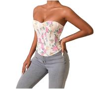 Women's Gothic Medieval Overbust Ladies Baroque Bustiers Lace Up Boned Corsets Flowers Print Buckles Waist Trainer Victorian Renaissance Tunic Corset Tops Elegant Bodice Going Out Court Streetwear