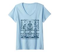 Women's Gothic owl Skeleton Design Featuring Mystical Spiritual Vibe V-Neck T-Shirt