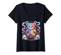 Womens Gothic Pastel Voodoo Bear Halloween Creepy V-Neck T-Shirt