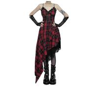 Womens Gothic Plaid Dress Vintage Suspender Punk Rock Halloween Long Semi Formal Dresses for Women Party Dresses for Women UK Plus Size Holiday Ladies Dress (Red, M)