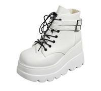 Women's Gothic Platform Combat Boots Lace-up with Buckle Straps Ankle Boot Chunky Platform Sole Fashion Studded Motorcycle Boots Comfy