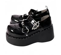 Women's Gothic Platform Mary Jane Shoes with Chain Star Heart Vintage Round Toe for Women Ankle Strap Chunky Heel Pumps Uniform Party Dances Dress Shoes