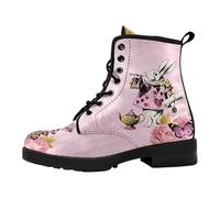 Women's Gothic Printed Combat Boots Lace-Up Vegan Leather Ankle Booties with Cartoon Art Print Platform Chunky Sole Punk Style Fashion Mid-Calf Shoes for Casual Daily Halloween Cosplay