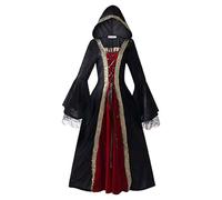 Women's Gothic Punk Dress Halloween Medieval Long Sleeve Renaissance Vintage Fancy Smocked Maxi Midi Dresses Vampire Costume Pirate Cosplay Victorian Ball Gowns Dress, Brick Red, XL