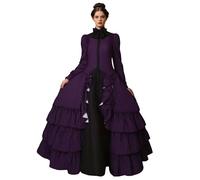 Women's Gothic Punk Dress Halloween Retro Victorian Long Sleeve Historical Medieval Chemise Renaissance Off the Shoulder Maxi Vintage Costume Steampunk Pirate Dress, Purple, XS