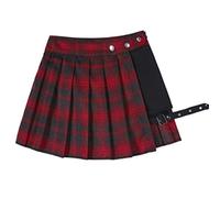 Women's Gothic Punk Mini Skirts Y2K High Waist Pleated Skirts Plaid Hollow Out Garter Buckle A-Line Skater Short Skirt (L, Red Check), chequered red