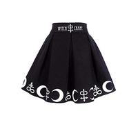 Women's Gothic Punk Moon Witchcraft Spell Pattern Pleated Mini Skirt Black High Waist Slim Ladies Skirt A-Line Skirt Streetwear Club Dress for UK Women (Black, S)