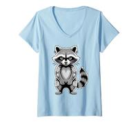 Womens Gothic Punk Raccoon Tattoo Piercing Cool Funny Inked Animal V-Neck T-Shirt