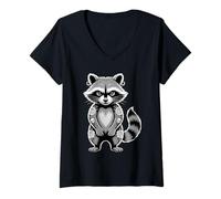 Womens Gothic Punk Raccoon Tattoo Piercing Cool Funny Inked Animal V-Neck T-Shirt