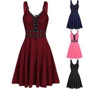 Women's Gothic Punk Style Dress Sleeveless Strappy Dresses A Line Swing Dress Lace Up V Neck Party Midi Dresses Y2K Punk Skirt Medieval Victorian Gowns Halloween Costumes Steampunk Clothing Black