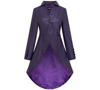 Womens Gothic Purple Full Length Leather Coat Victorian Flare Goth Punk