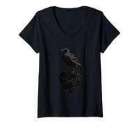 Women's Gothic Raven Crow Heart Thorn Love Goth Day Alt Alternative V-Neck T-Shirt