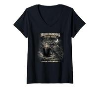 Women's Gothic Raven Crow Hello Darkness Pour Evermore Coffee Lover V-Neck T-Shirt