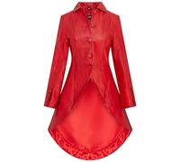 Womens Gothic Red Full Length Leather Coat Victorian Flare Goth Punk