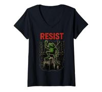 Womens Gothic Resist Frog with Foot On Ice Cube Horror Movie Style V-Neck T-Shirt