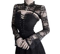 Women's Gothic Shawls - Sexy Top Long Sleeve Perspective Comfortable Breathable Vintage Casual Slim Fit Shrug Chic for Renaissance Courtyard Cosplay Medieval Halloween Carnival Top, Black, M