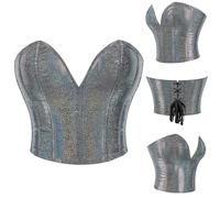 Women's Gothic Silver Corset Top UK Sale Clearance Ladies Steampunk Overbust Underwear Lace Up Boned Lingerie Tummy Control Corsets Sexy Overbust Body Shaper Party Waist Cincher Plus Size