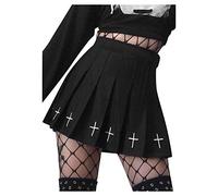 Women's Gothic Skirt Huate Waist Mini Skirt Sexy Pleated Cross Print Casual Steampunk Vintage Renaissance and Medieval Chic Slim Fit Cosplay Skirt for Halloween Carnival