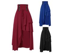 Womens Gothic Skirt UK Sale Clearance Ladies Steampunk High Waist Long Skirts Victorian Costumes Renaissance High Low Hem Skirt Vintage Lace-Up Gown Medieval Pleated Skirts 2024 Punk Goth Skirt
