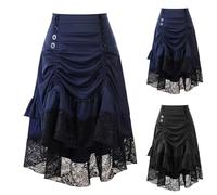 Women's Gothic Skirt UK Sale Clearance Ladies Victorian Steampunk Skirts Vintage Ruffle Skirt Medieval Pirate Costumes High-Low Hem Skirt Goth Punk High Waist Skirts Halloween Cosplay Mini Skirt