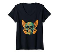 Women's Gothic Skull and Butterfly V-Neck T-Shirt