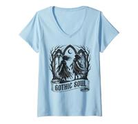 Women's Gothic Soul Dark Witches Moon V-Neck T-Shirt